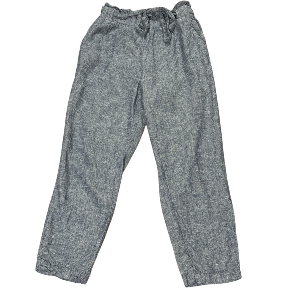Lovestitch Linen Blend Paperbag Waist Pants Coastal Lightweight Blue Small